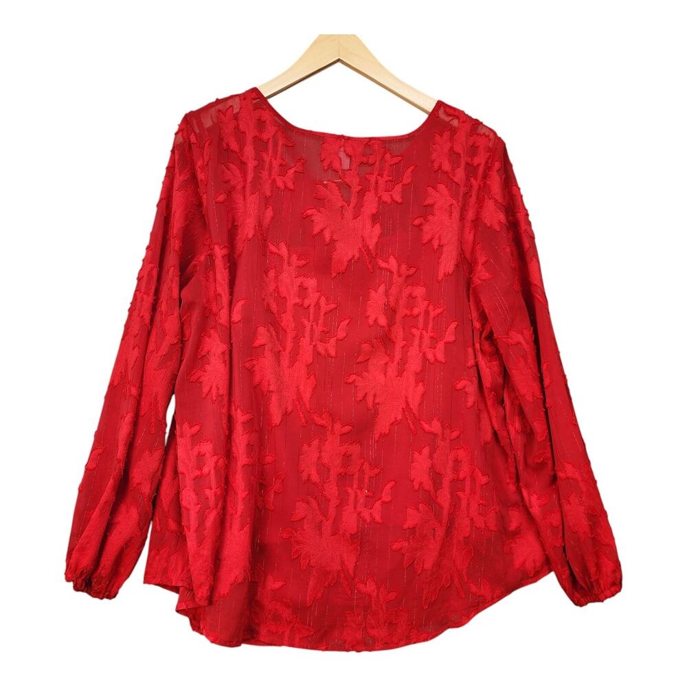 Liz Claiborne Blouse Women XL Red Sheer Lined Holiday Christmas Party Dressy Top - Picture 6 of 13